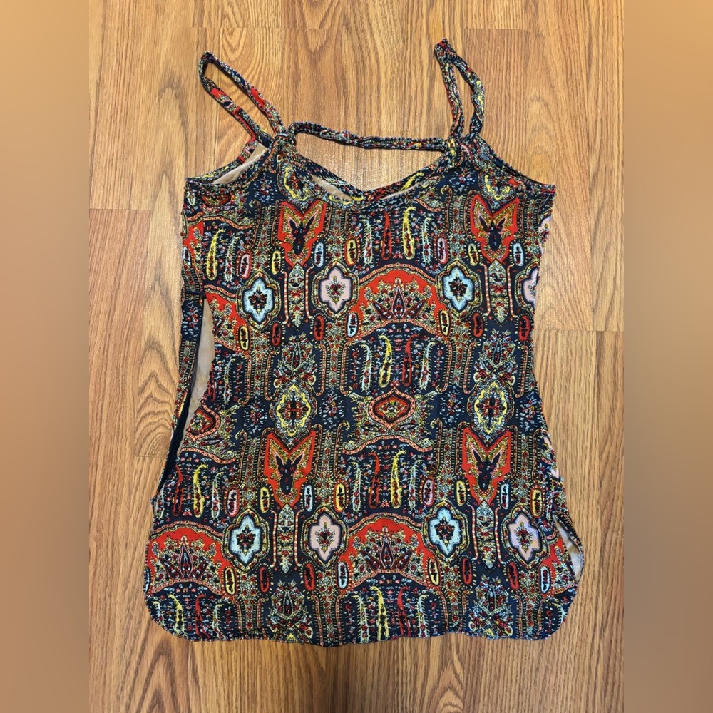 DKNY Multicolor Paisley-Print Spaghetti Strap Silk Tank Top - Picture 4 of 8